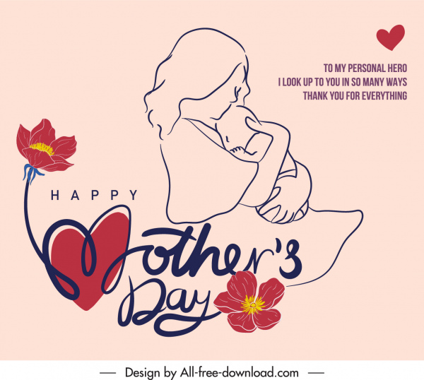 banner del día de la madre dibujado a mano mom baby flora sketch