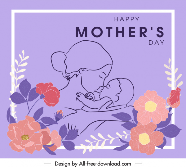 banner del día de la madre dibujado a mano mamá niño decoración floral