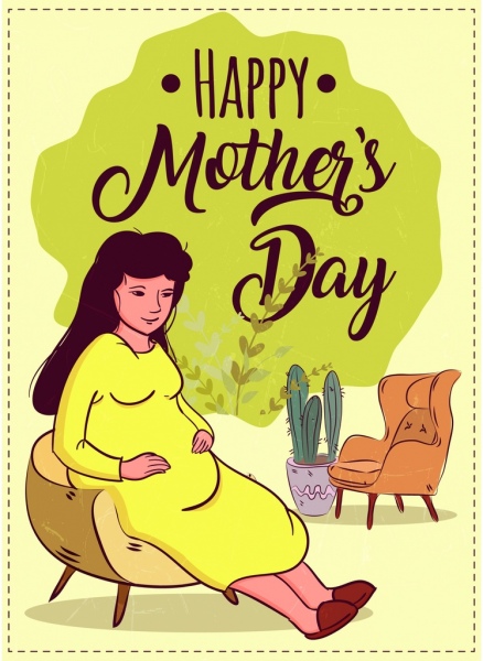 Anne gün afiş hamile kadın simgesi retro tasarım