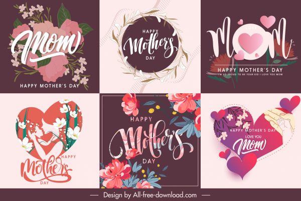 pancartas del día de la madre elegante decoración floral del corazón