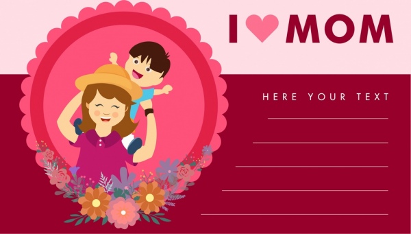 عيد الأم بطاقات الكرتون نمط الديكور الوردي
