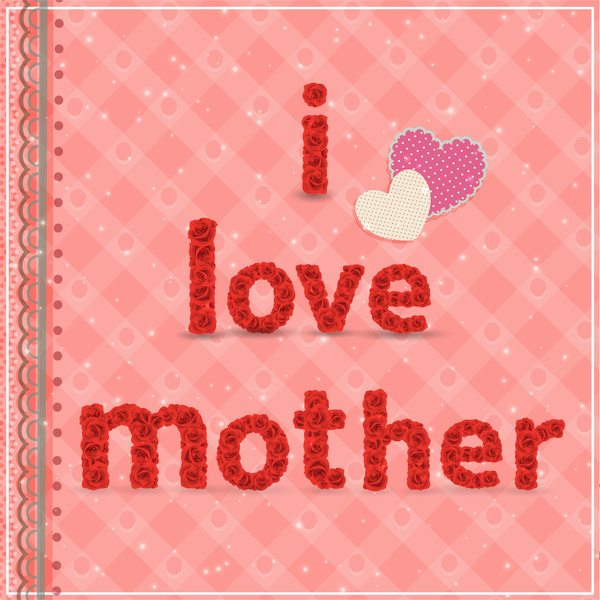 disegno di scheda di giorno della madre con rose e cuori