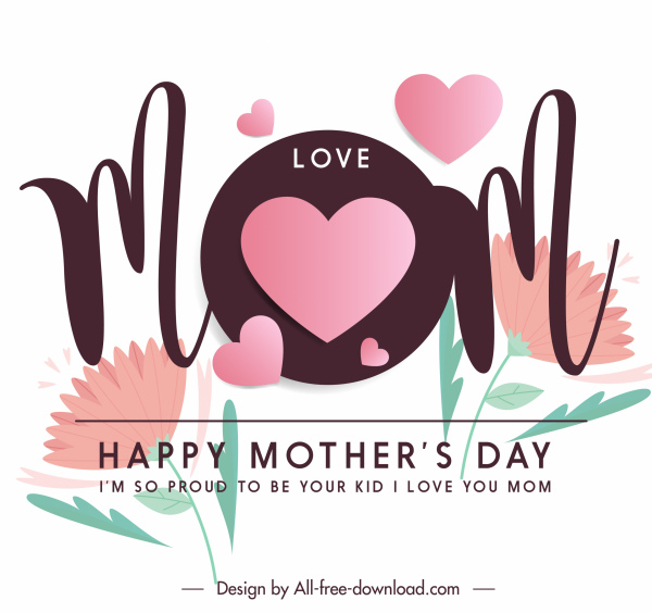 anne günü kartı şablonu kaligrafi kalpleri botanik dekor