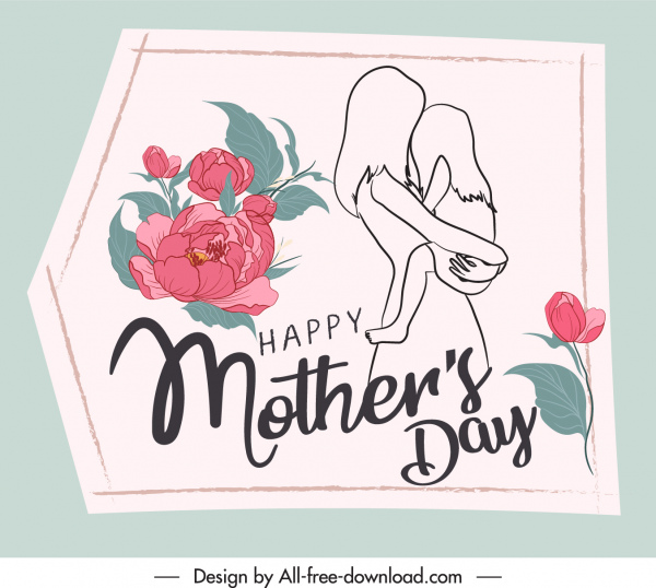 plantilla de tarjeta del día de la madre elegante boceto vintage dibujado a mano