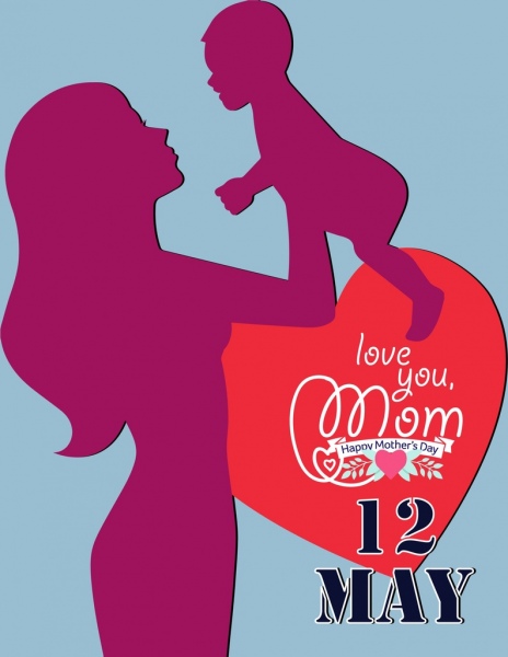 mãe de cartaz do dia de mãe e bebê decoração de silhuetas