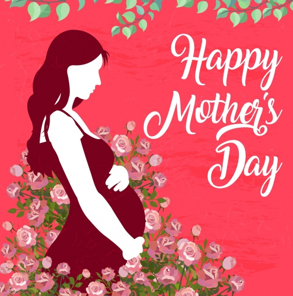 madre día cartel mujer embarazada de decoración de flores