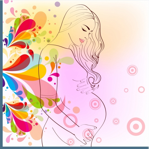 Материнство фон Разноцветные цветы украшения беременности эскиз