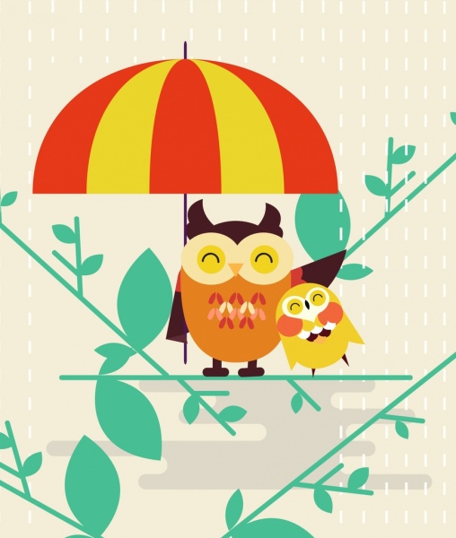 maternidade fundo estilizado coruja guarda-chuva ícones design plano
