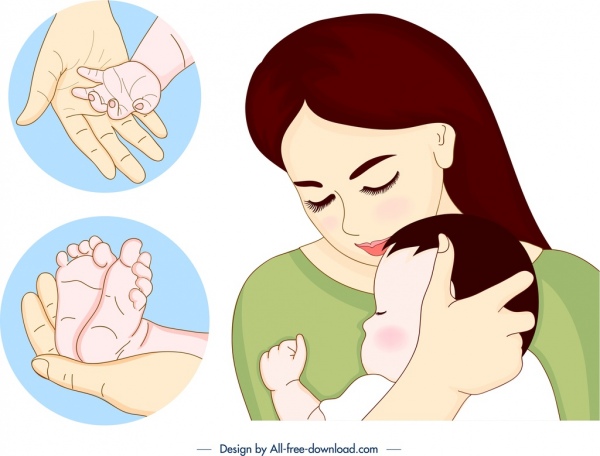 elementos de diseño de maternidad cuidado símbolos personajes de dibujos animados