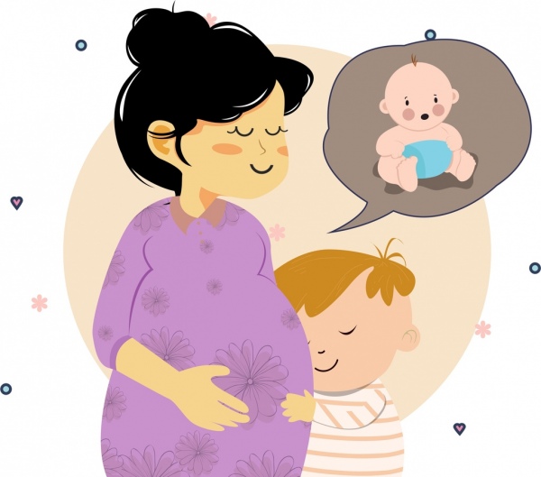 Ibu menggambar wanita hamil bayi ikon kartun berwarna