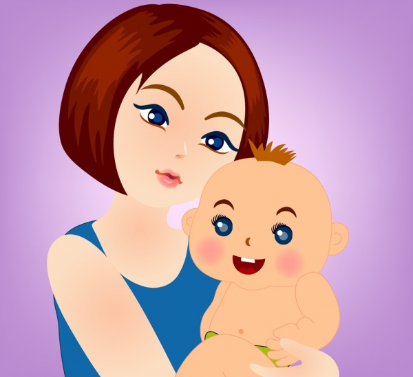 la couleur femme bébé icônes, dessin animé