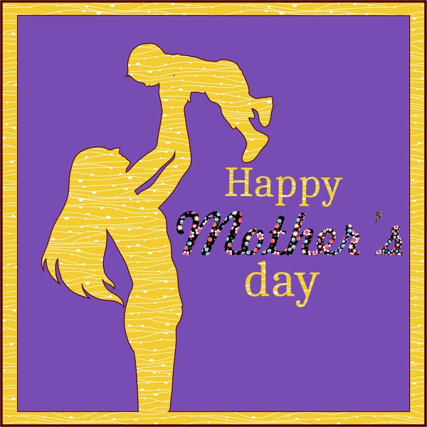 le madri giorno banner design silhouette su sfondo viola