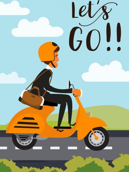 Motorrad Hintergrund Fahrer Roller Symbole cartoon-design