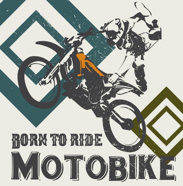 摩托车比赛横幅表演赛车图标复古设计