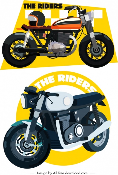 سباق الدراجات النارية لافتات الكلاسيكية تصميم 3d الملونة