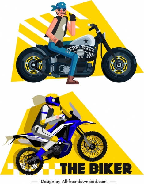 摩托車騎手圖示彩色卡通素描