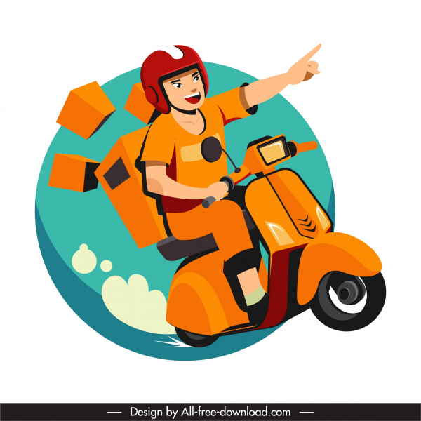 摩托车托运人图标运动素描卡通人物设计