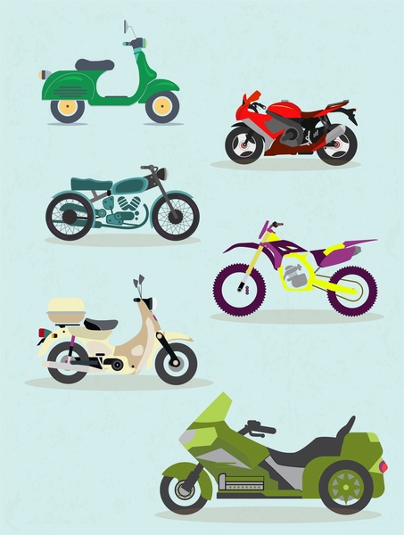 Sepeda Motor ikon set vektor ilustrasi dengan berbagai gaya