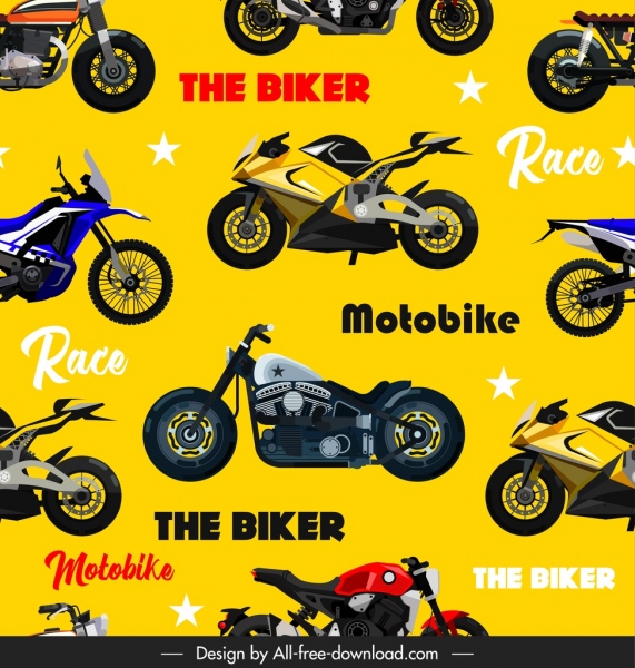 modelos modernos de motos padrão esboçar o projeto repetição colorido