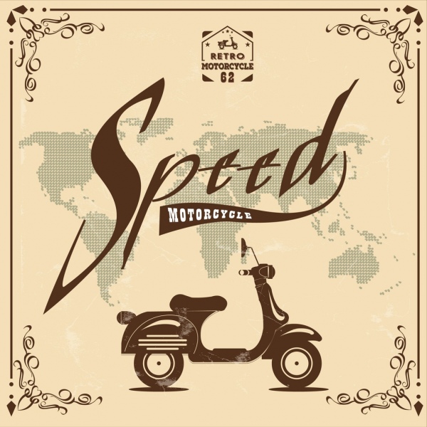 Sepeda Motor iklan gaya retro kaligrafi Sepeda ikon ornamen