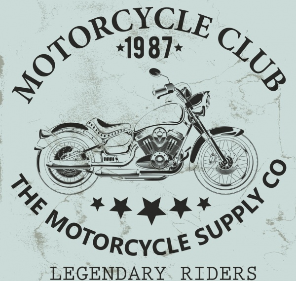 Мотоцикл клуб баннер старинный дизайн черный белый орнамент
