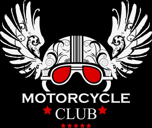 Moto Club logo clasico ornamento casco alas iconos