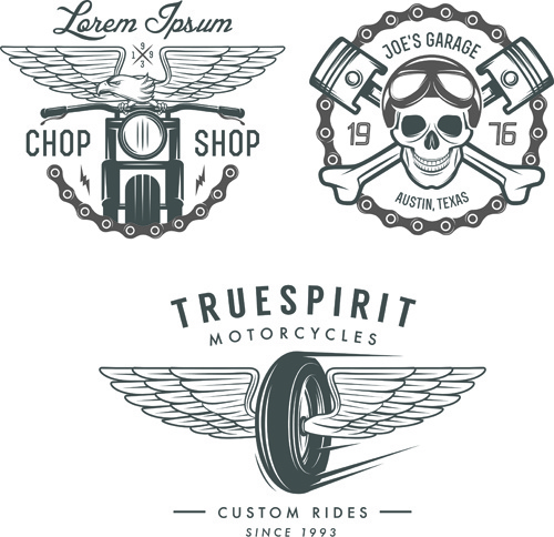 Motorcycle Logos Creative Retro Vectors
