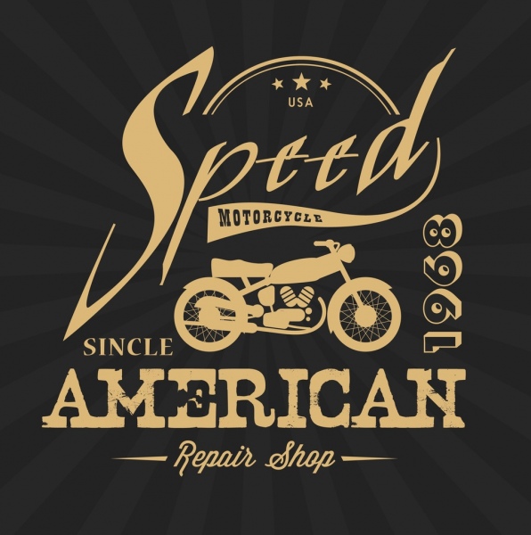 Motorcycle repair shop logo retro diseño de silueta caligrafía