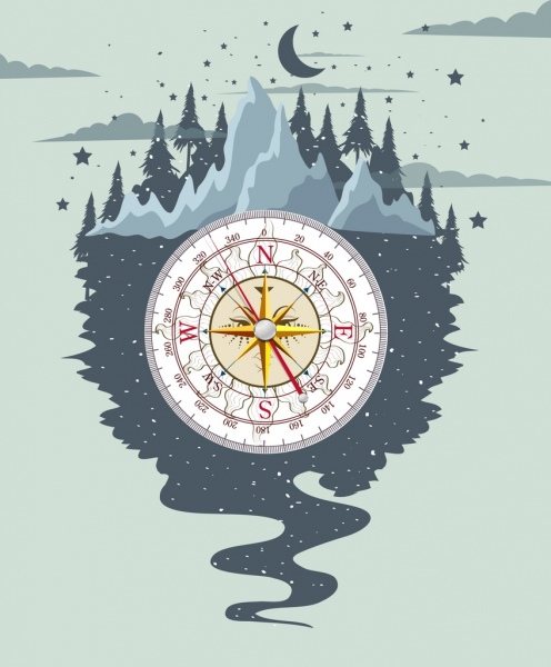 Gunung petualangan latar belakang alam Kompas ikon dekorasi