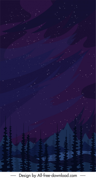 latar belakang Gunung langit malam sketsa klasik gelap