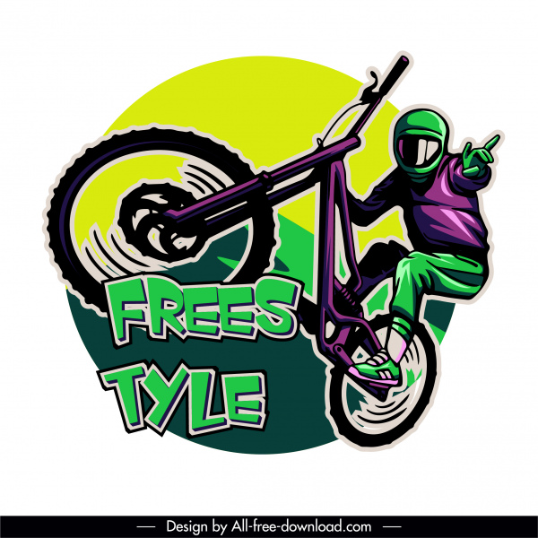 logo sepeda gunung yang dinamis warna-warni sketsa handdrawn