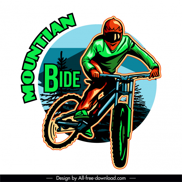산악 자전거 스포츠 로고 다채로운 핸드인출 스케치