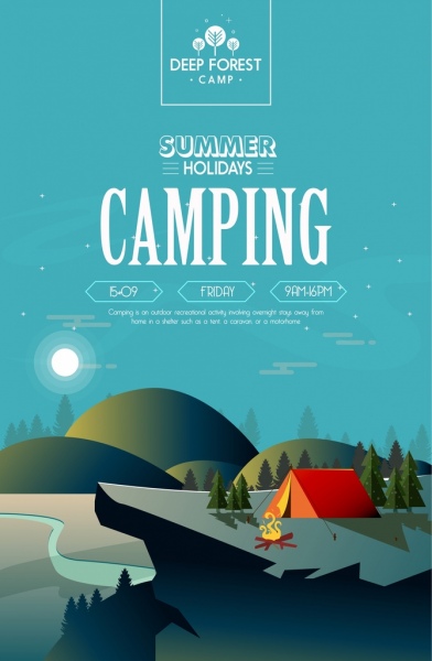 Acampamento Barraca mount Luar ícones Decor Poster