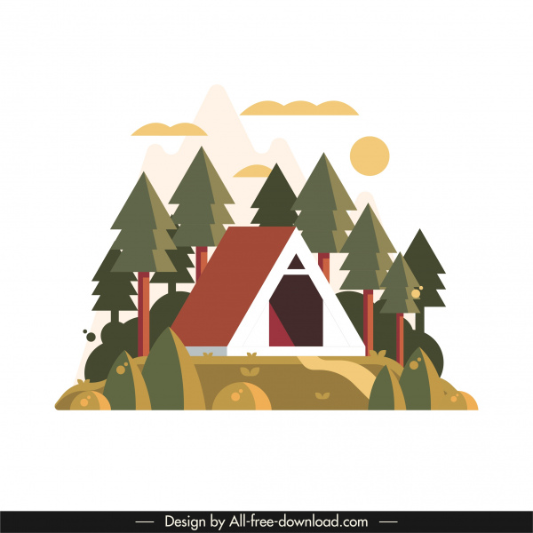 mountain camping fundo colorido design clássico