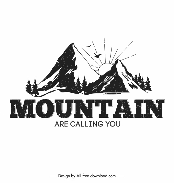 山のキャンプロゴテンプレートレトロ手描きデザイン
