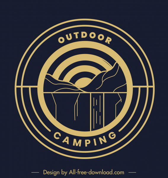 logotipo de acampamento na montanha tipo de desenho clássico círculo plano