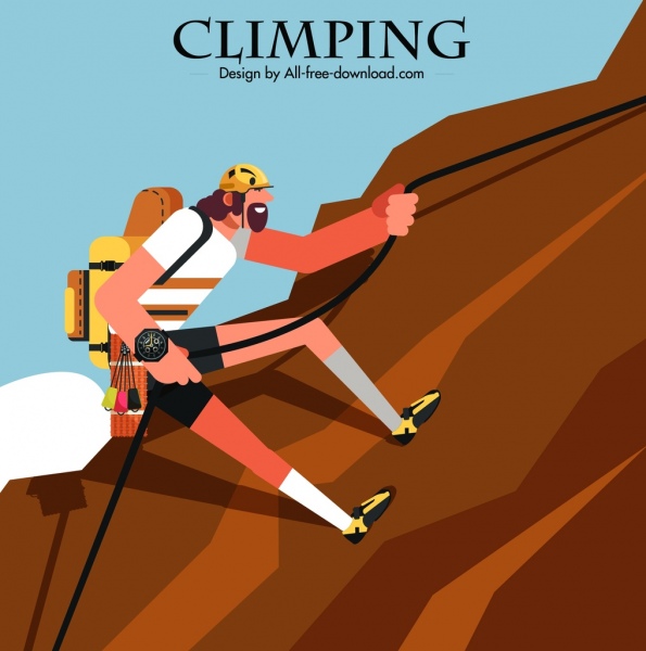 Bannière d’escalade de montagne grimpeur icône coloré personnage de dessin animé