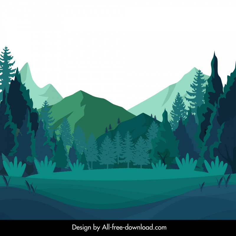 pemandangan hutan pegunungan latar belakang desain klasik datar berwarna