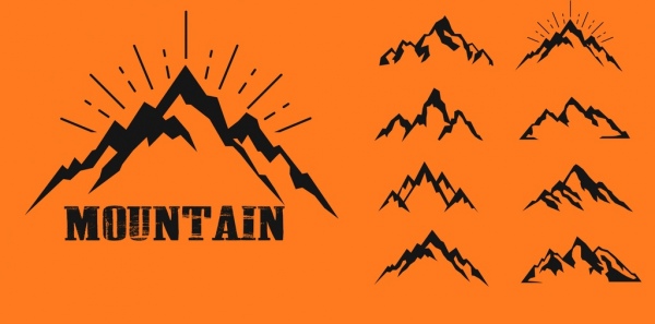 ชุดไอคอนของภูเขาต่าง ๆ แบนร่าง