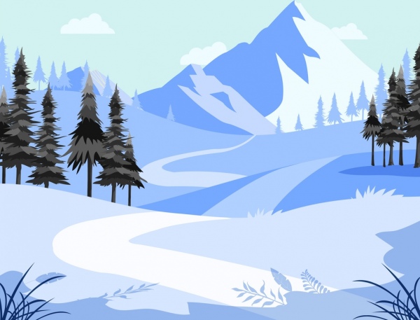 Mountain Landscape Background Winter Snow Theme Cartoon Design-vector  Landscape-free Vector Free Download