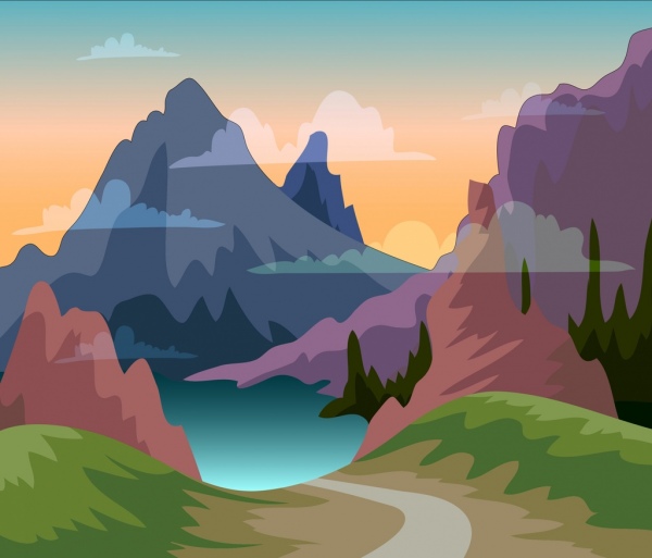 paysage de montagne, peinture décor transparent multicolor