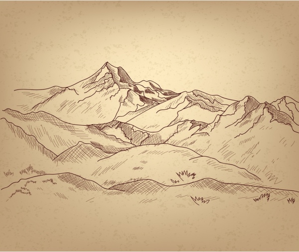 lanskap pegunungan sketsa handdrawn gaya