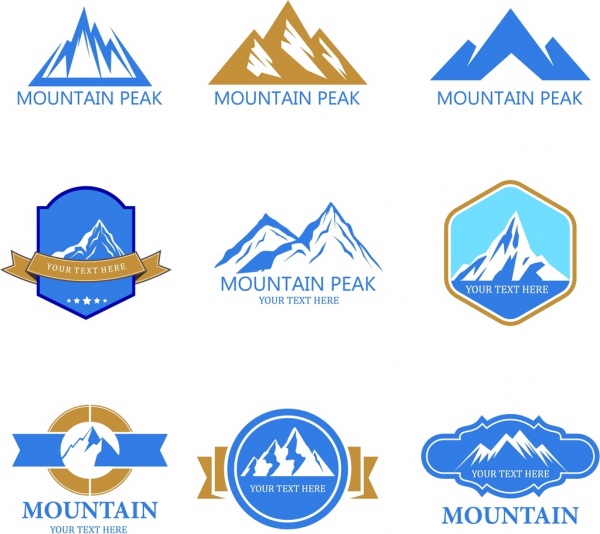 Mountain logotipos diferentes formas coloreadas aislamiento
