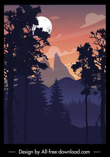 горный лунный пейзаж картина темного цвета классического декора