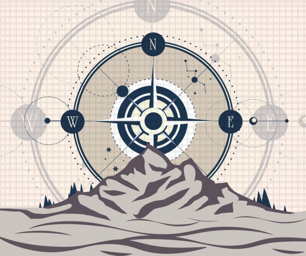 latar belakang navigasi gunung ikon kompas gunung sketsa