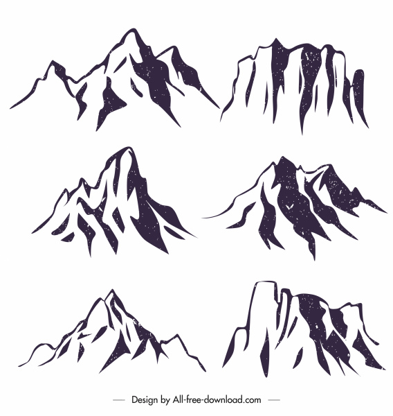 ícones de pico da montanha design clássico desenhado à mão