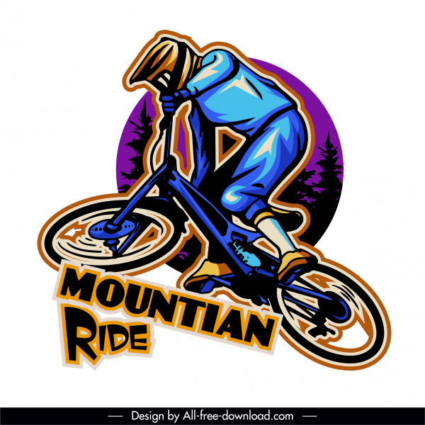 mountain ride esportes logotipo colorido design dinâmico