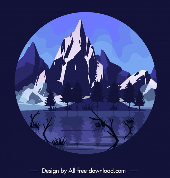 paisaje de montaña fondo de color oscuro clásico círculo de aislamiento