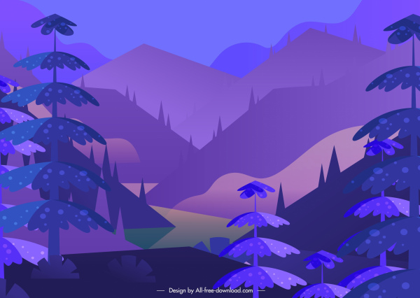 горные пейзажи живопись классический темно-фиолетовый декор