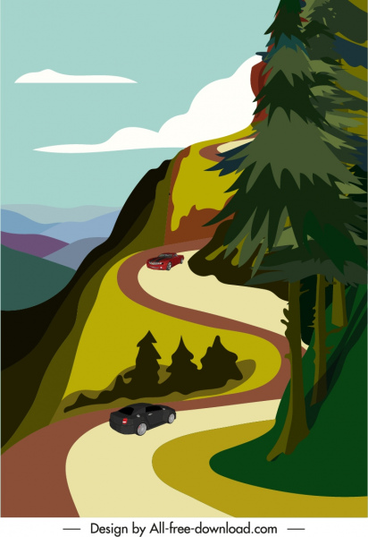 cartel de paisaje de montaña colorido diseño de movimiento
